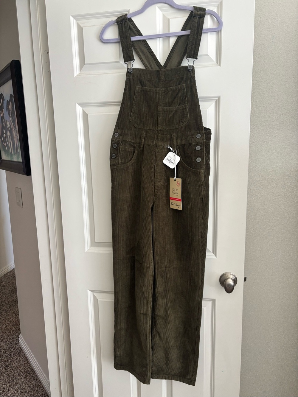 NWT Lana Roux Olive Green Corduroy Overalls XS